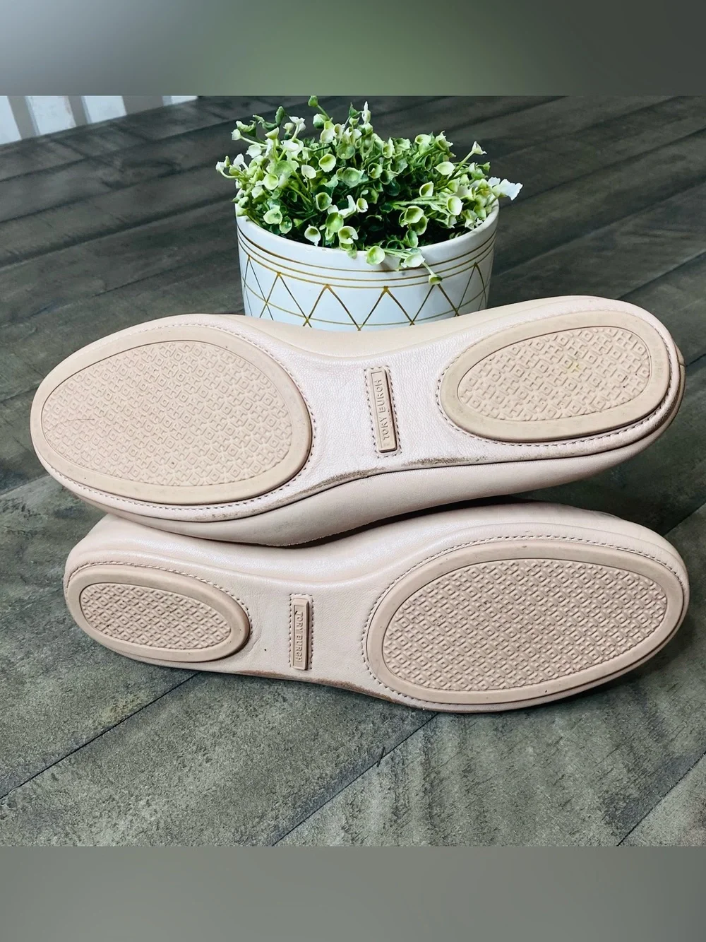 Tory Burch Minnie Travel Ballet Flats Pink Nude Leather Women’s Size 9M